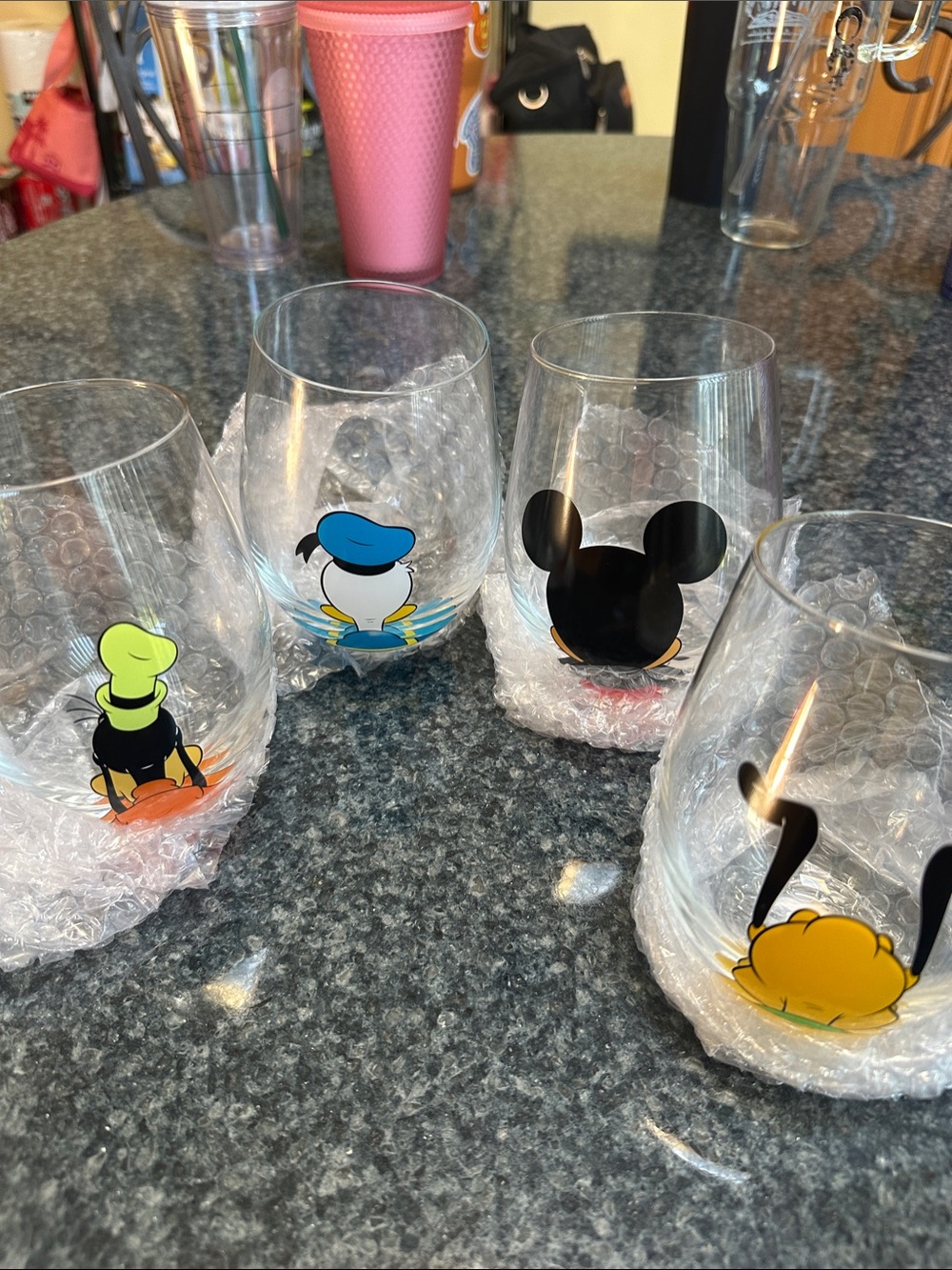 NWT Disney Character Stemless Wine Glasses - Set of 4